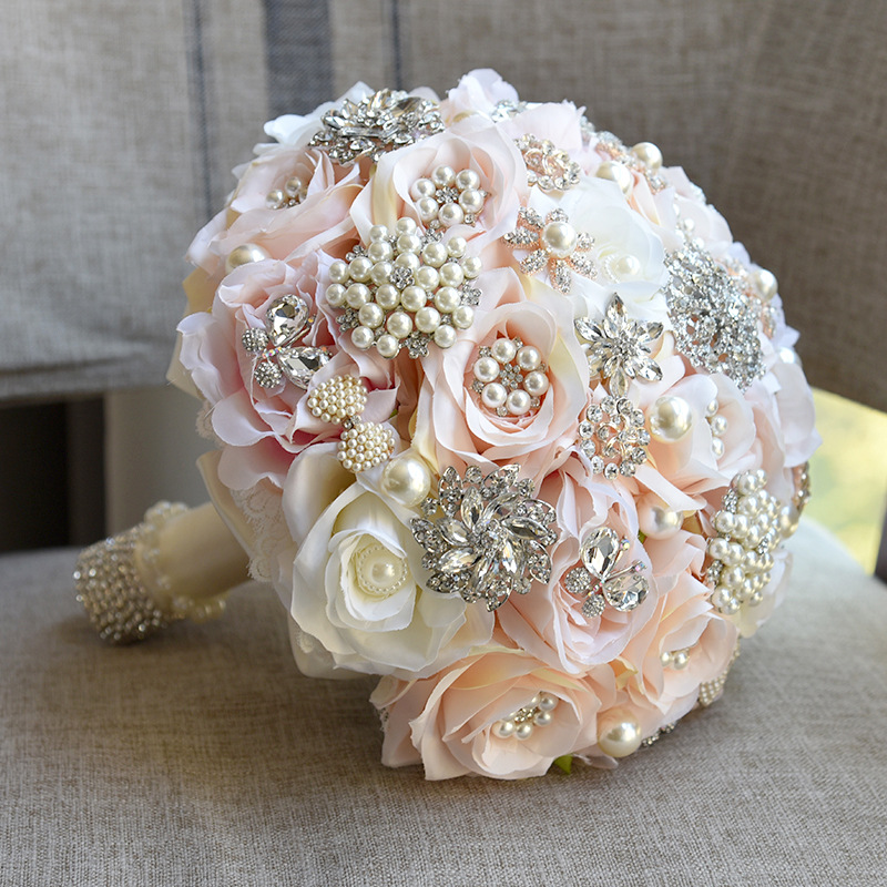 Stunning Rhinestone Wedding Bouquet Bride Bridal Bouquets Handmade Holder Artificial Flowers Valentine's Day Confession Party Church