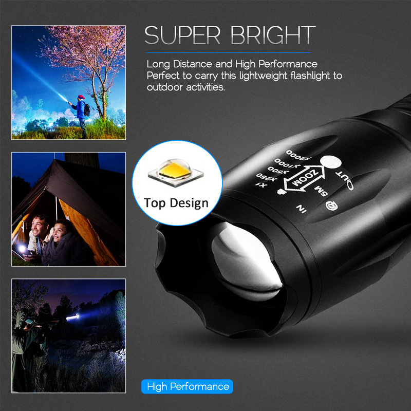 Outdoor Led flashlight 2000LM Ultra Bright linterna Waterproof Torch T6 Camping lights 5 Modes Zoomable Light