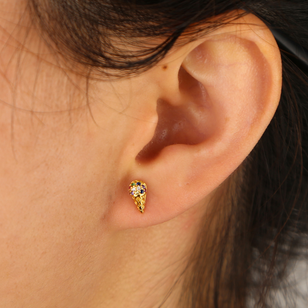 Gold silver plated 2024 summer new arrived rainbow cz iced cream stud earring for girl