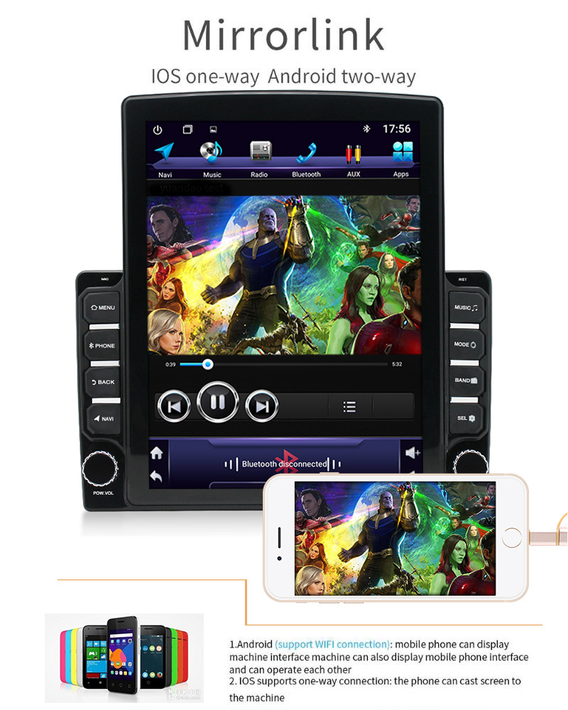 Universal 10 Inch Stereo 2.5D Vertical Screen With Carplay Android Auto Mirror Link 2G+32G 8 Leds Backup Camera All-in-one Car GPS Navigation System