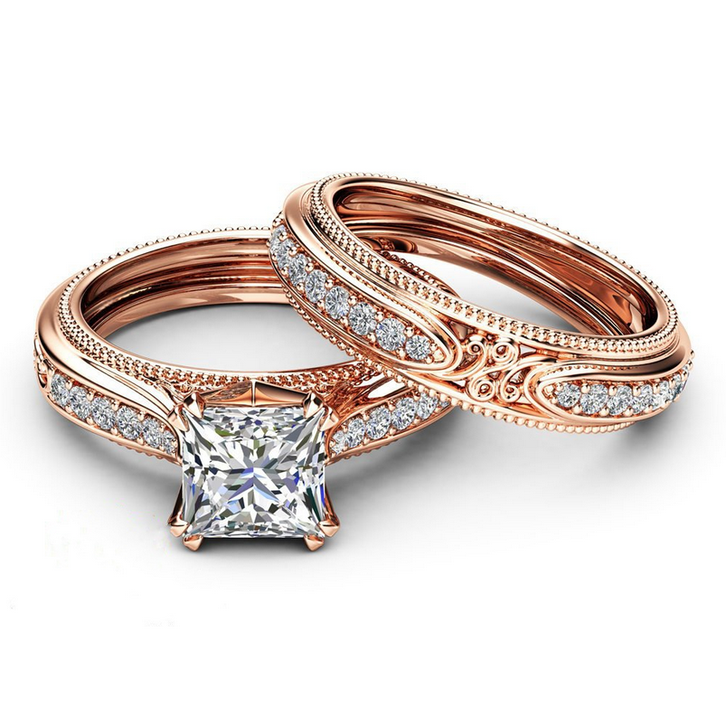 Choucong Victoria Wieck Luxury Jewelry 925 Silver&Rose Gold Fill Princess White Topaz CZ Diamond Women Wedding Bridal Ring Set For Lovers