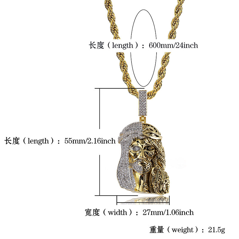 New Fashion 18K Gold CZ Zirconia Personalized Hip Hop Self Mechanical Christian Jesus Face Portrait Pendant Punk Necklace Gifts for Men