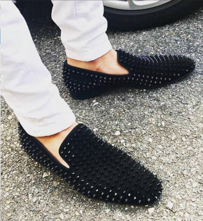 Brands Men Dress Red Soles Loafers Luxury Party Wedding Shoes Designer BLACK Suede Leather Studs Spikes Shoes For Mens Slip On Flats
Brands Men Dress Red Soles Loafers Luxury Party Wedding Shoes Designer BLACK Suede Leather Studs Spikes Shoes For Mens Slip On Flats