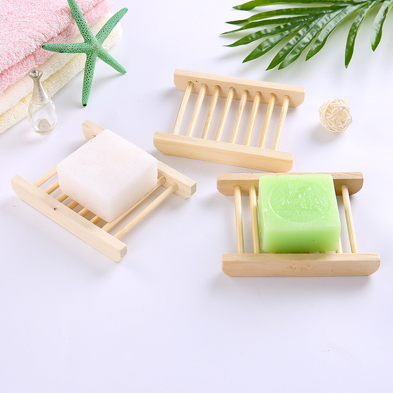 50PCS Natural Bamboo Trays Wholesale Wooden Soap Dish Soaps Tray Holder Rack Plate Box Container for Bath Shower Bathroom
