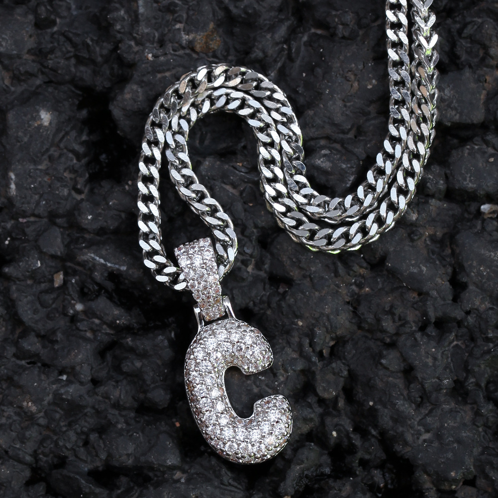 New Luxury Designer Gold Bling Diamond Bubble Letter Custom Name Pendant Necklace Mens Iced Out Cubic Zirconia Solid Initial Pendant Jewelry