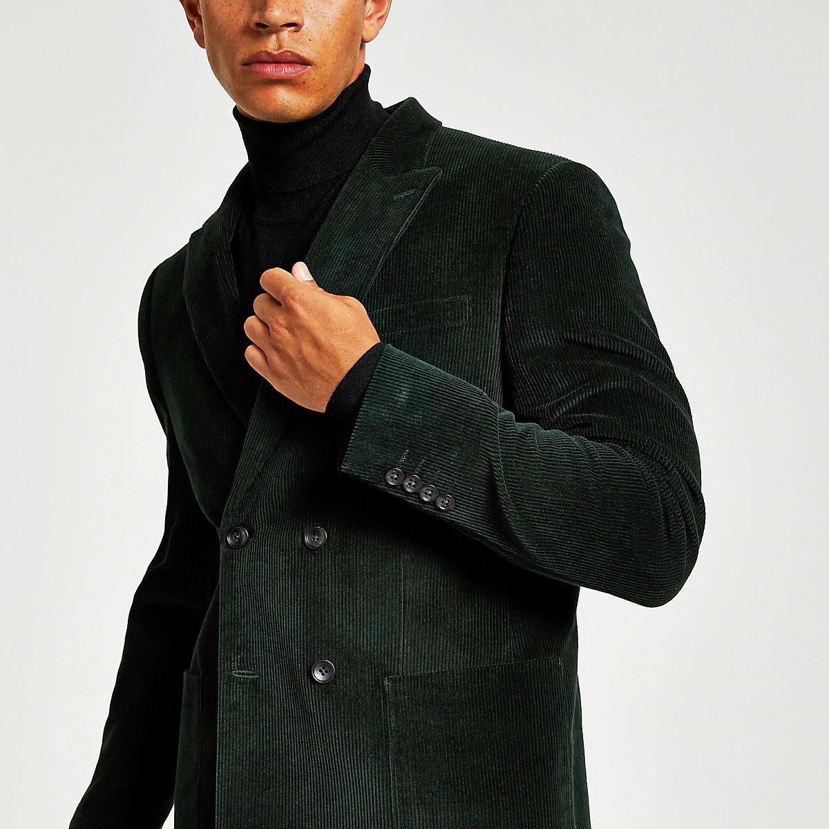 Dark Green Wool Blend Stripe Men Wedding Suits Double Breasted Peaked Lapel Groom Wear Formal Prom Suit(Jacket+Pants)