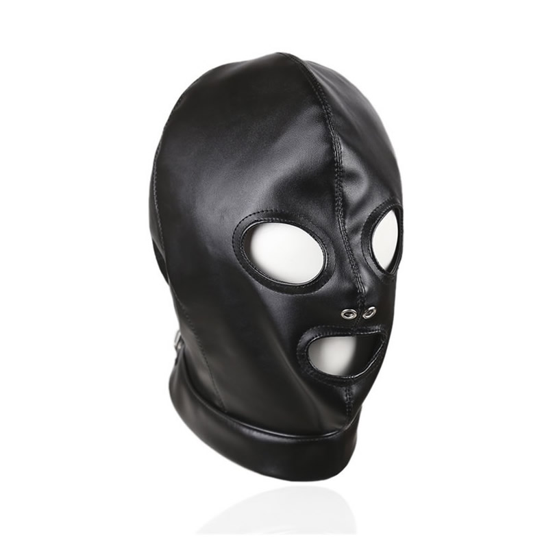 BDSM Bondage Hood Yeux Bouche Ouvert Respiration Libre Faux Cuir Bondage Vitesse Masque Masque pour Jeu Sexuel Privation De Jeu Gimp B0306033