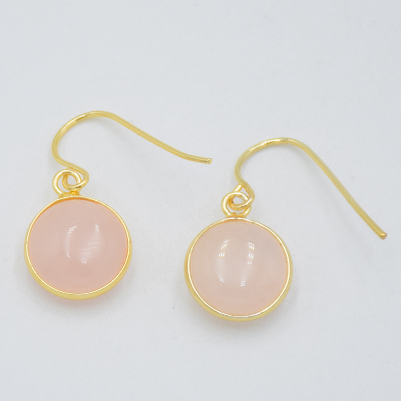13mm Vintage Round Natural Gem Stone Bead Pendant Earrings Gold Color Copper Hook Drop Earring Women Summer Beach Jewellery Gift