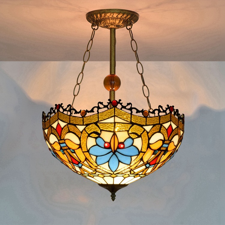 40CM Stained Glass Chandelier Pattern White European retro childrens living room chandelier bedroom kitchen fairy light can be customized 07