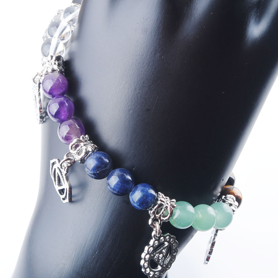 WOJIAER 7 Chakras Reiki Tiger Eye Agate Quartz GemStone Beads Strand Bracelet Jewelry Yoga Meditation For Women Bracelets K3283