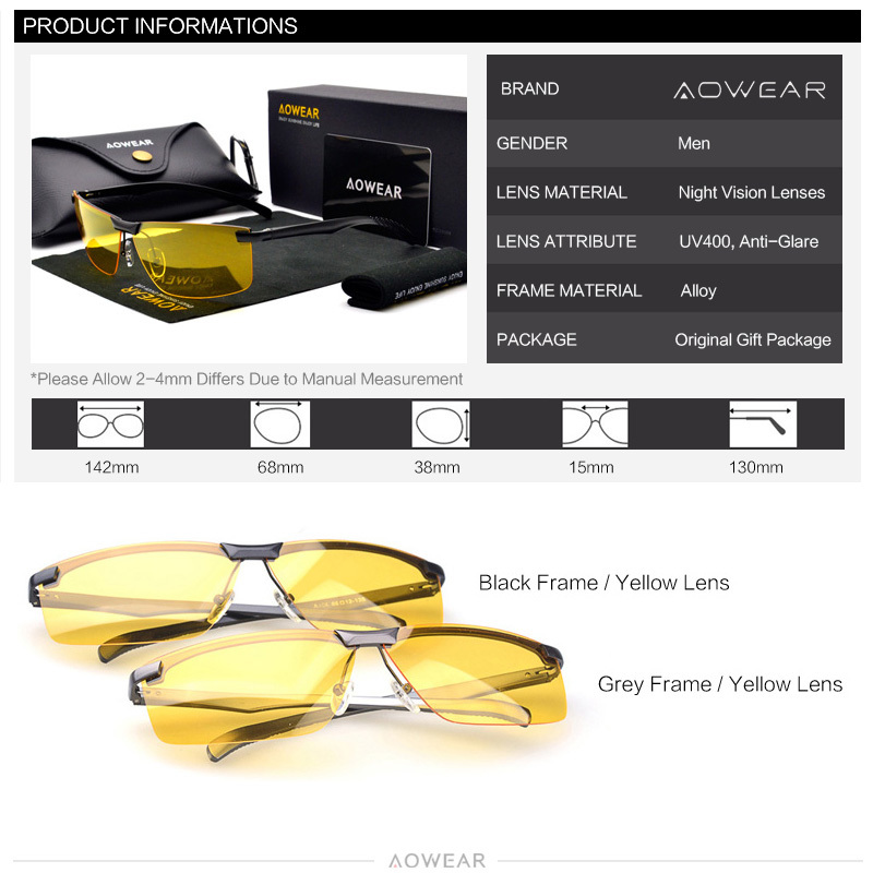 Men's Night Vision Goggles Glasses HD Sight Night Driving Glasses Men Polarized Yellow Sunglasses for Driver Oculos Gafas de sol T191230