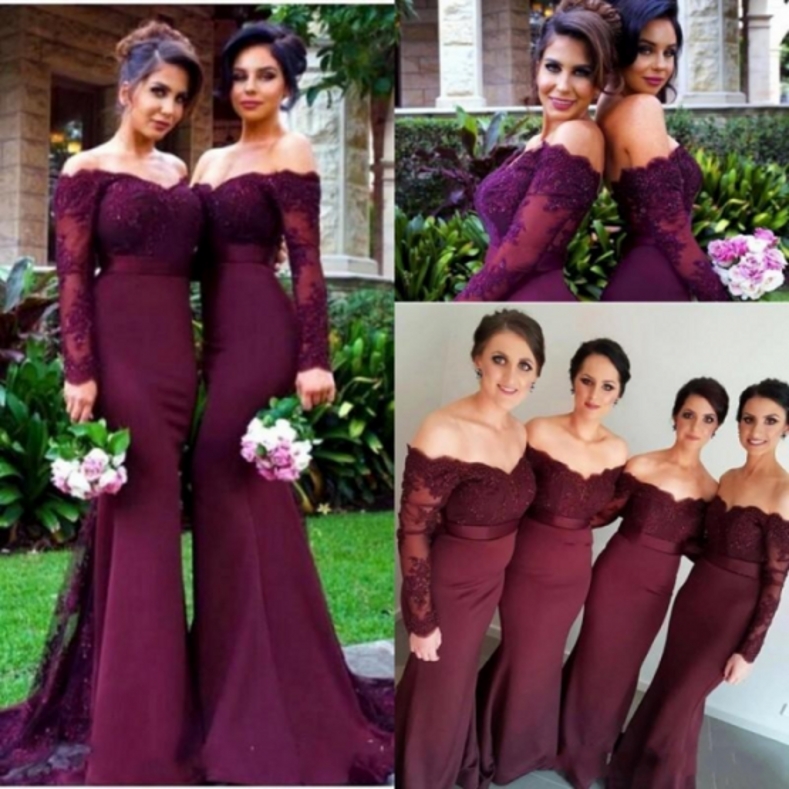 2025 New Long Sleeves Bridesmaid Dresses Sexy Backless Off Shoulders Appliques Sequins Long Party Gowns Bridesmaid Dress Formal