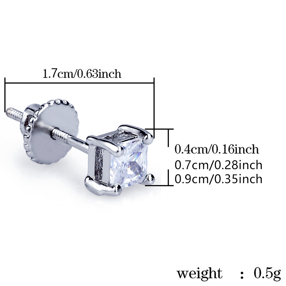 18K Real Gold Cubic Zirconia Square Stud Earrings 4 7 9mm for Men Women Bling Crystal Diamond Iced Out Earring Studs Punk Rock Rapper Hip Hop Jewelry