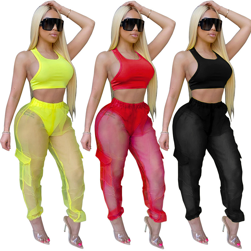 Women's Sexy 2 Piece Outfits Sleeveless Crop Tank Top and Long Mesh Pants Club Beach Party Wear, Black
Women's Sexy 2 Piece Outfits Sleeveless Crop Tank Top and Long Mesh Pants Club Beach Party Wear, Black