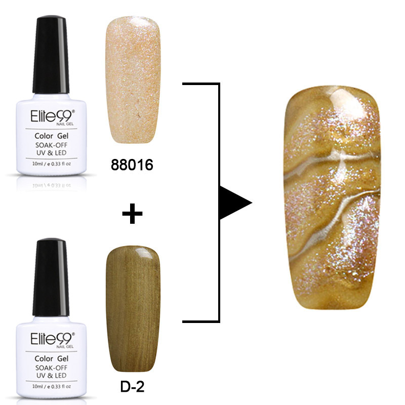 

Elite99 10ml Marble Effect UV Gel Polish Soak Off Changeable Nail Art Manicure Gel Varnish Semi Permanent Nails Gellak Polish, 88001 and d2