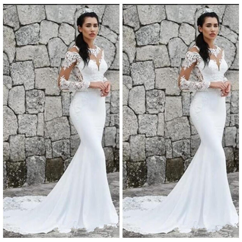 2020 Sheer Long Sleeves Slim Mermaid Wedding Gowns Custom Modest Satin Bridal Gowns Women Wedding Wear Simple Long Vestidos De Marriage, White
2020 Sheer Long Sleeves Slim Mermaid Wedding Gowns Custom Modest Satin Bridal Gowns Women Wedding Wear Simple Long Vestidos De Marriage, White