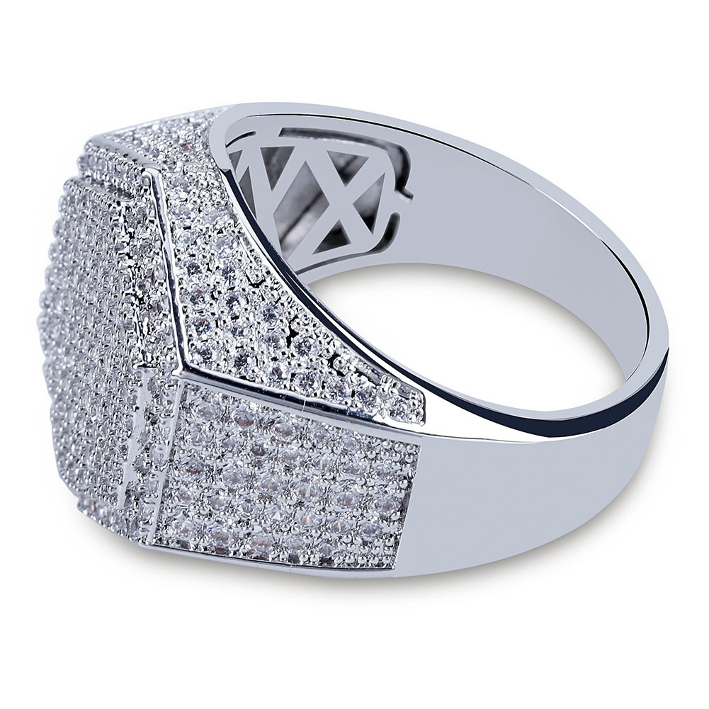 Hip Hop Casting Geometric Hexagon Rings Shining 18k Real Gold Plated Cubic Zircon Diamond Finger Ring Jewelry