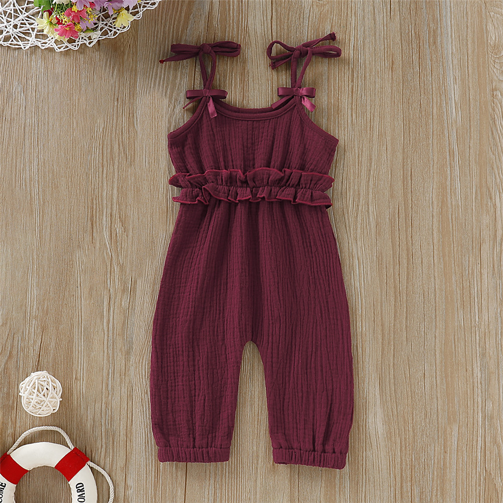 Mikrdoo Newborn Infant Baby Girl Bodysuit Summer Cute Clothes Straped Ruffle Romper Cute Solid Color Jumpsuit For 0-24 Months