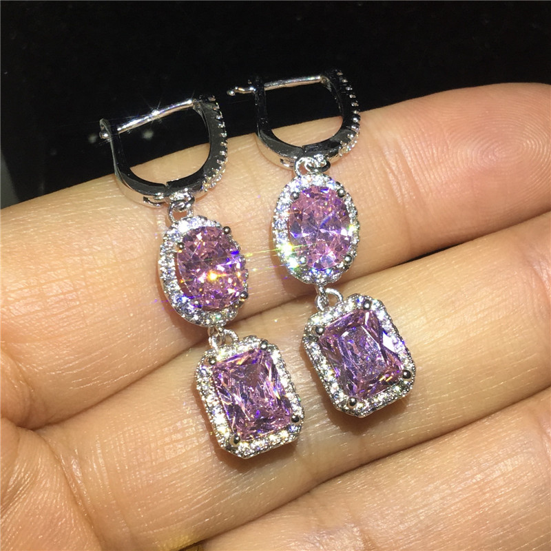 Vecalon Fashion Lady Dangle earring 5A Zircon Cz 925 Sterling silver Party wedding Drop Earrings for women Bridal Jewelry