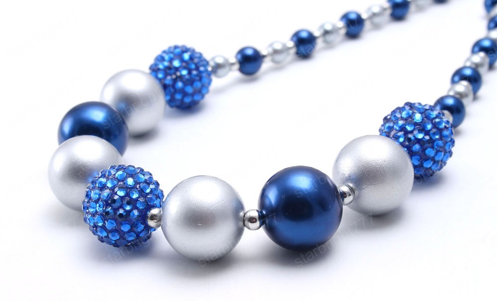 Cute Kids Boys Chunky Beads Necklace Blue+Gray Pearls Beads Child Kids Chunky Necklace Fashion Choker Necklace