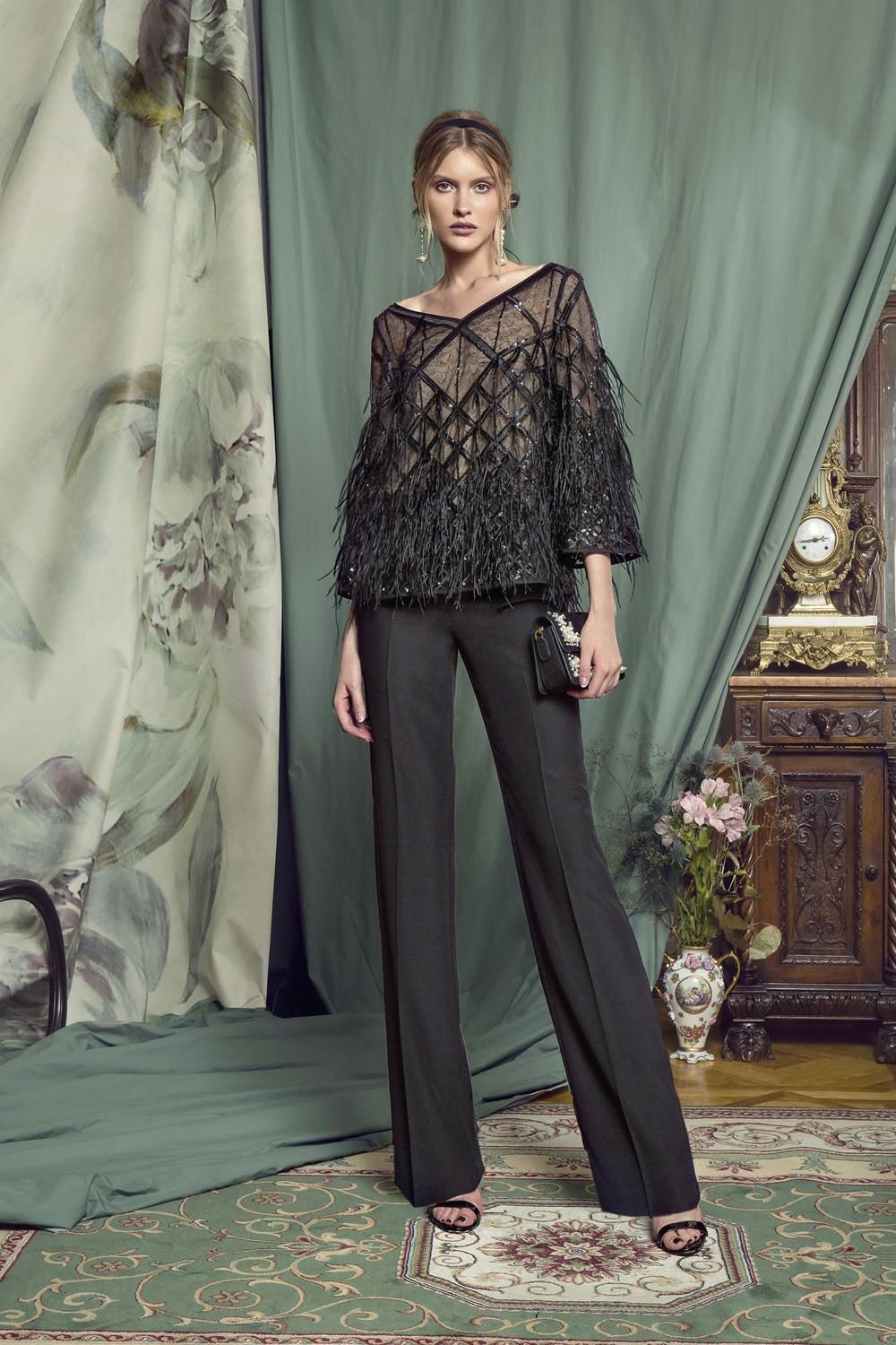Mother of the Bride Dresses V Neck Long Sleeves Lace Feather Pants Suits Evening Gowns Ankle-Length Wedding Guest Dress