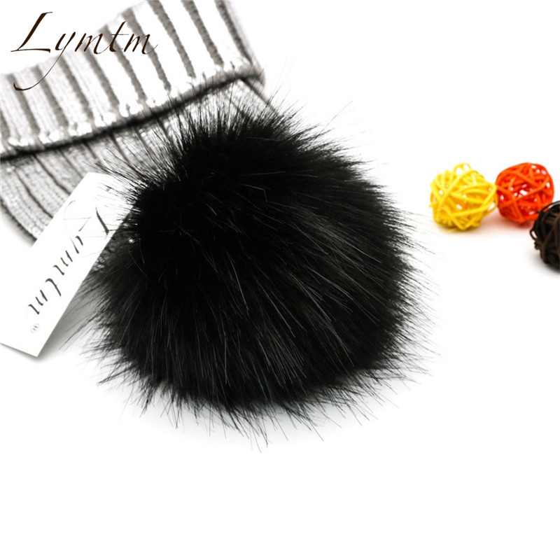 Winter Silver Bronzing Snap Fastener Pompom Knitted Beanies Hat Women Faux Fur Pompon Warm Ski Skullies Beanie High Quality S18120302