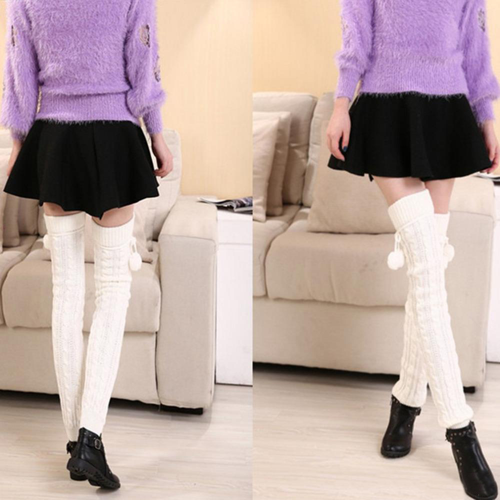 Girls Hot Fashion Leg Warmers Women Warm Knee High Winter Knit Solid Crochet Leg Warmer Socks Warm Boot Cuffs Long Socks