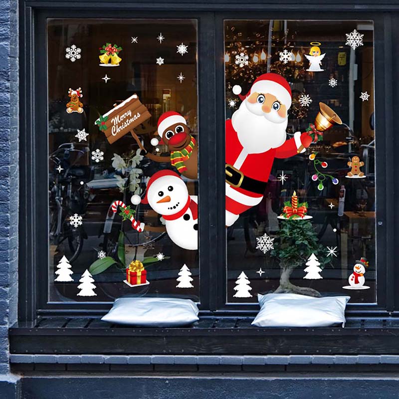 Christmas Window Glass Sticker Xmas Tree Wall Stickers Snowman Santa Home Bedroom Decoration for New Year Gift