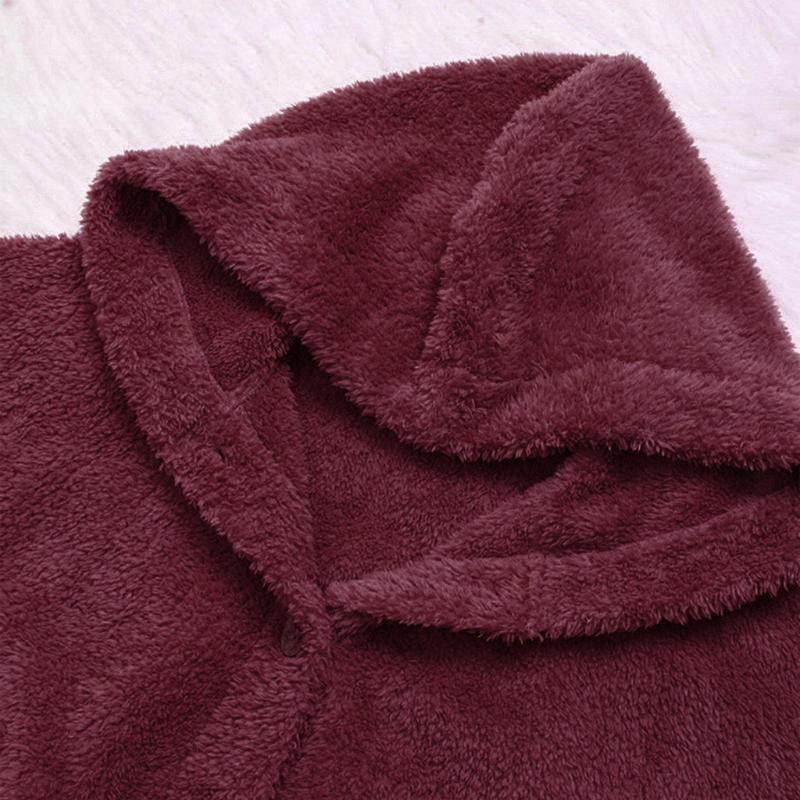 Female Jacket Plush Fashion Warm Women Button Coat Fluffy Tail Tops Women's Hooded Jackets Pullover Loose Sweater#J30 B4
