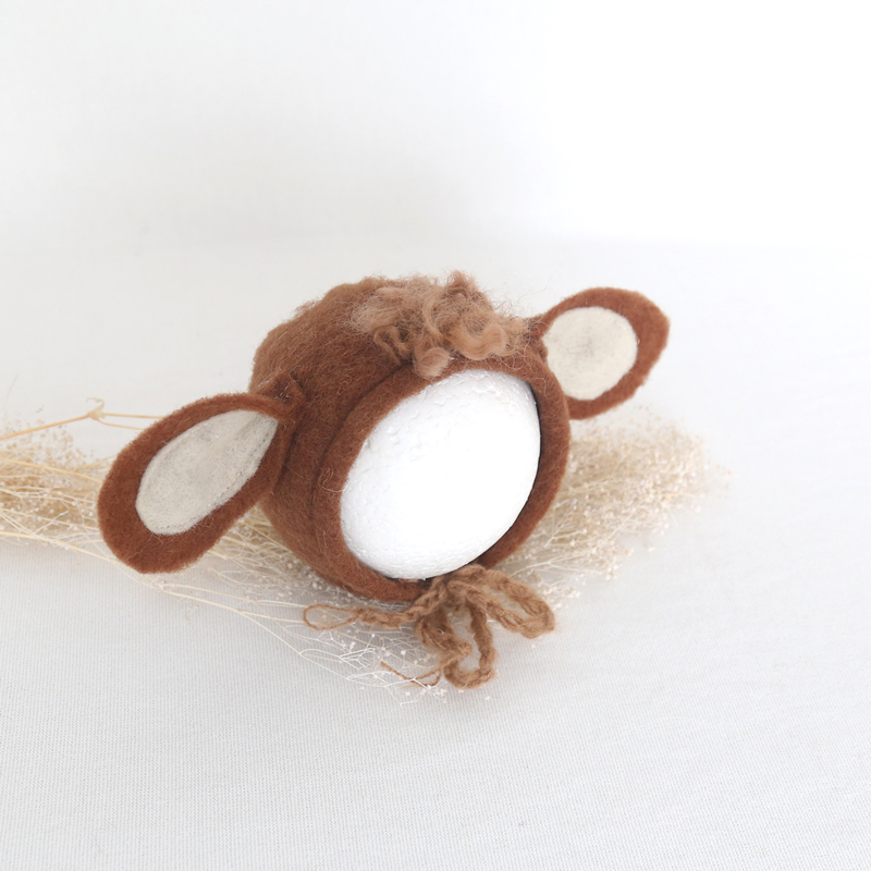 Felted newborn props bonnet Wool curly sheep hat Felted baby photography props Animal hat