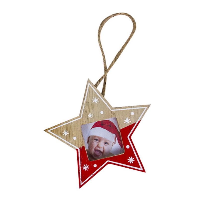 Christmas Tree Decor Hanging Wooden Picture Frame With Rope Creative Christmas Tree Hanging Heart Star Tree Design Ornaments