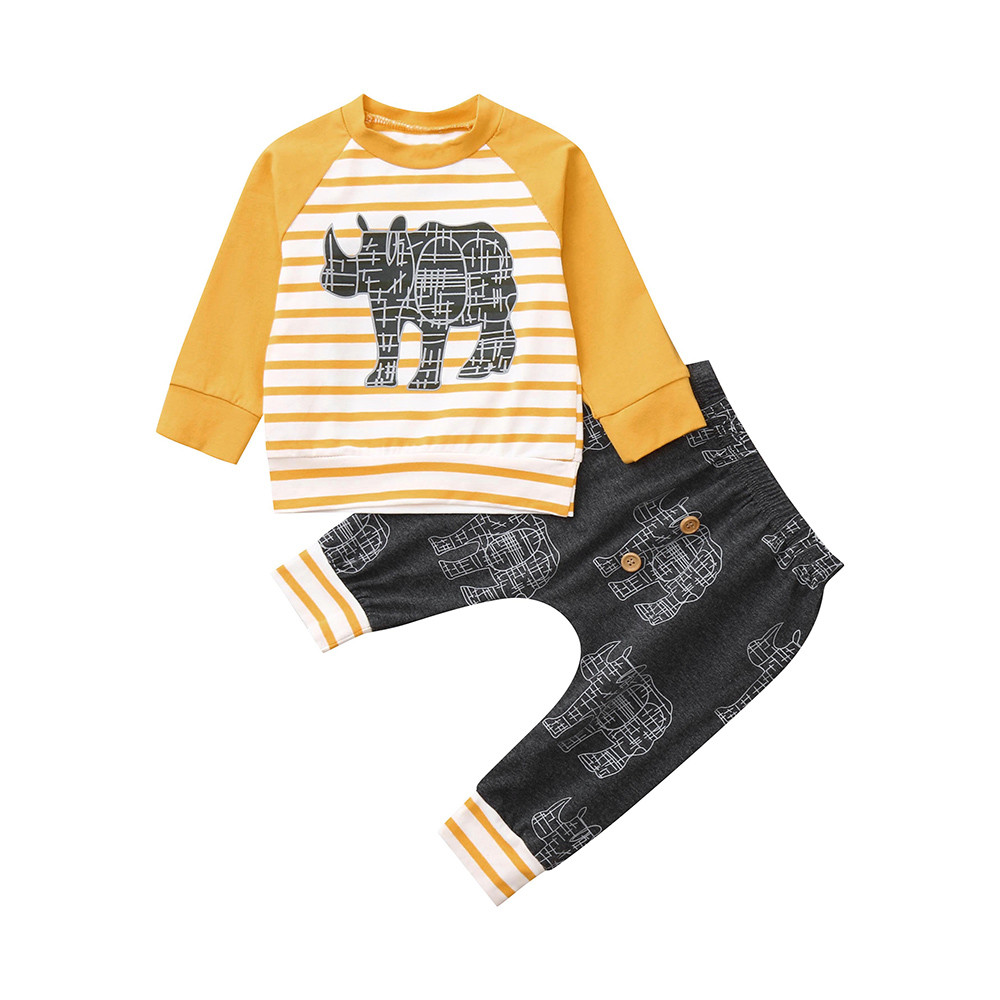 Fashion Kids clothes Baby clothing set 2PCs Long Sleeves Print Stripe Top+Pants Outfit Kids Clothing Sets roupa infantil