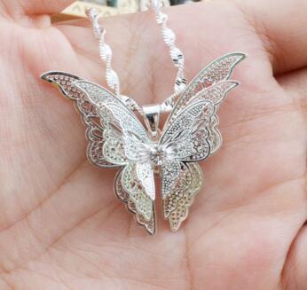 Fashion- New Women Lady Girl 925 Sterling Silver Plated Butterfly Necklace Pendant Fit Charm Fashion Jewelry Christmas Gift