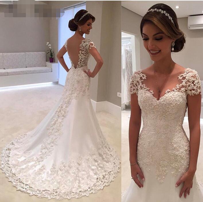 White Backless Lace Mermaid Wedding Dress 2019 Short Sleeve Wedding Gown Bride Dress
White Backless Lace Mermaid Wedding Dress 2019 Short Sleeve Wedding Gown Bride Dress