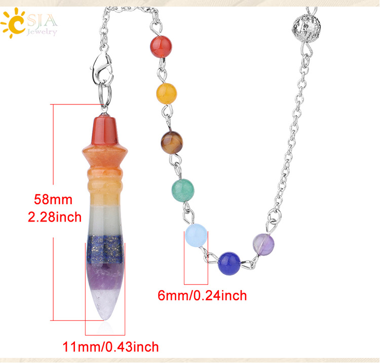 7 Chakra Yoga Angel Necklace Raw Pendant Natural Dowsing Pendulum Necklaces Reiki Beads for Jewelry Making Women Boho