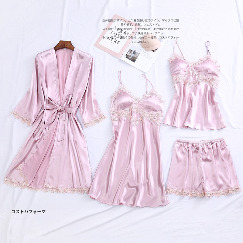Pink Silk Pajamas For Women Sexy Lace Trimmed Nightwear Satin Pajamas With Shorts 4-Piece Sleepwear Suits Casual Home Clothes, Style d
Pink Silk Pajamas For Women Sexy Lace Trimmed Nightwear Satin Pajamas With Shorts 4-Piece Sleepwear Suits Casual Home Clothes, Style d