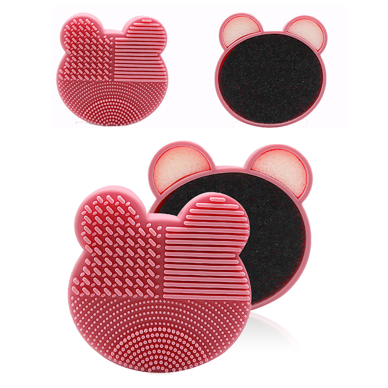 Silicone Makeup Brush Cleaner Dual Use for Dry and Wet Activated Carbon Sponge Cosmetic Beauty Cleaning Mat Heart and Bear Shape