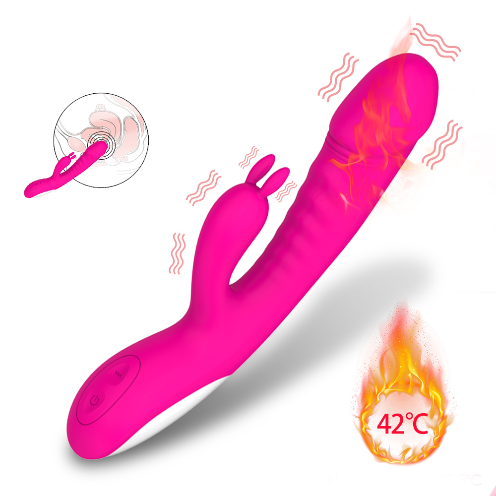10 vitesses Chauffage Dildo Lapin Vibrator Silicone Double G Spot Vibrator Massager Vibrador clitoris érotique Adult Sex Toy pour les femmes Y191