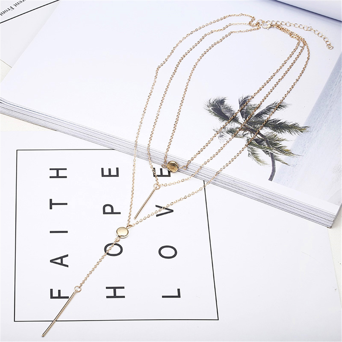 Sweater chain ladies crystal multi-layer necklace Y layer simple bar pendant necklace long section thin chain ladies jewelry