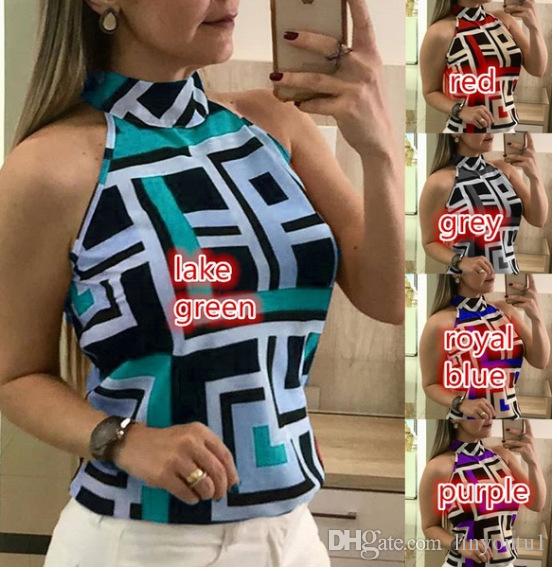 2020 Men's Fashion Summer Sexy Sleeveless Neck Stitching Printed Chiffon T-shirt Top for Women crop top
