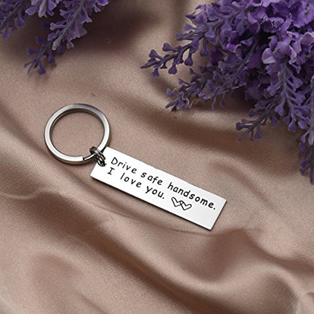Keychain label with key ring, motorcycle, scooter, car and gift (Drive safe handsome, I love you)