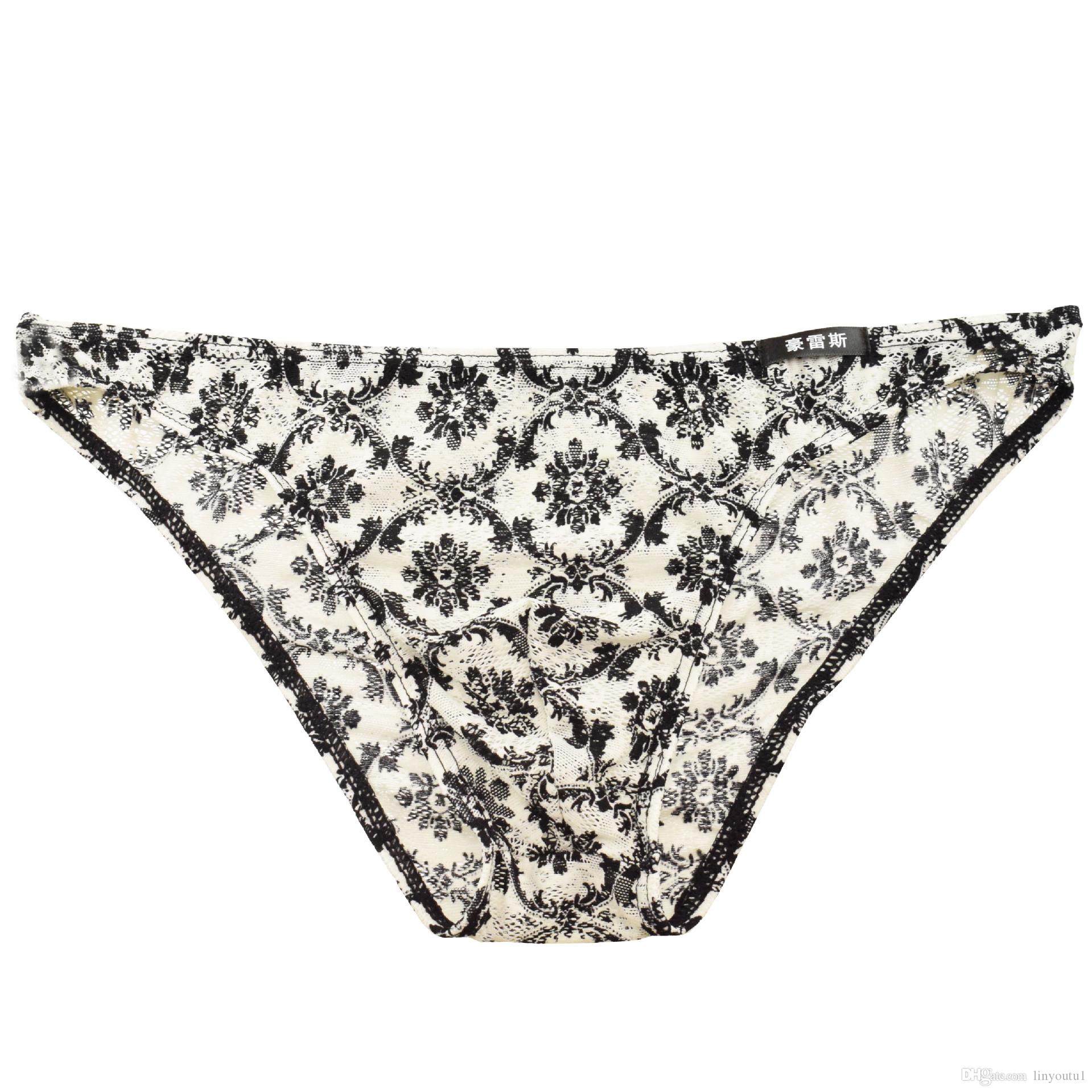2020 Colorful Sexy Mens Sheer Lace Underwear Underpants Thong Men's Gay Briefs Flower Pattern Panties for Lingerie Man