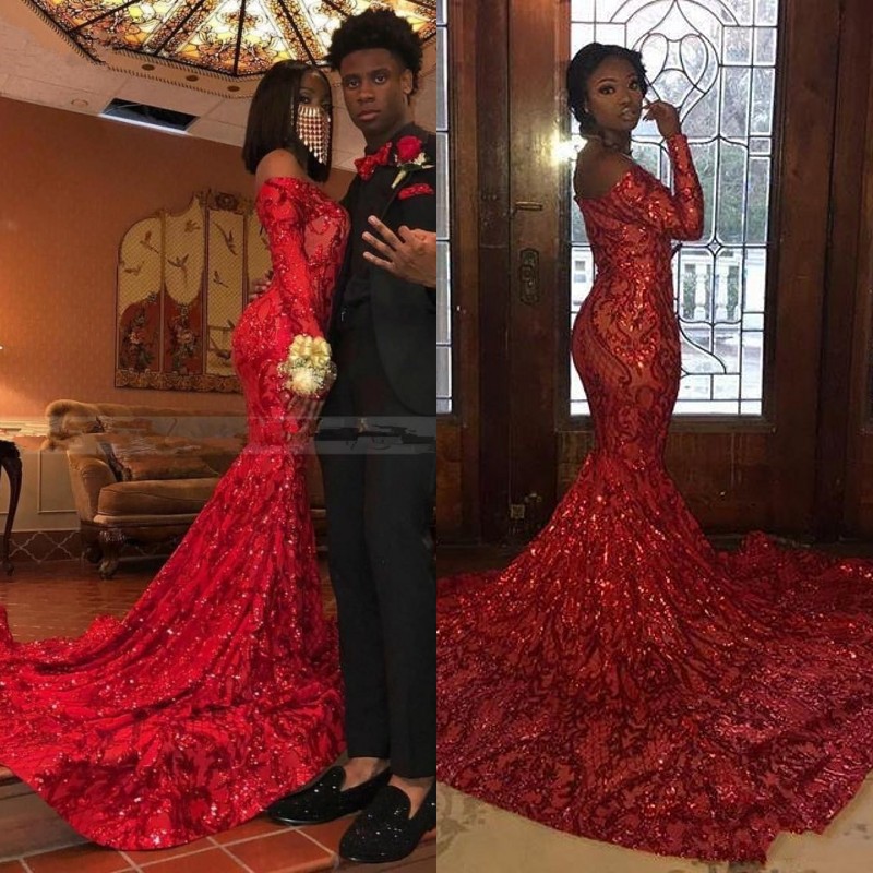 2020 Red African Full Sequin Prom Dresses Off The Shoulder Mermaid With Long Sleeve Plus Size Evening Gowns For Pageant Reflective Dress, Black
2020 Red African Full Sequin Prom Dresses Off The Shoulder Mermaid With Long Sleeve Plus Size Evening Gowns For Pageant Reflective Dress, Black