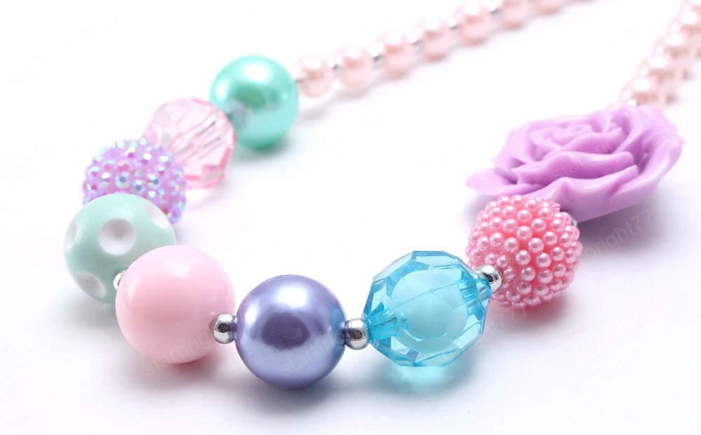 Cute Flower Kids Chunky Beads Necklace Girls Child Bubblegum Chunky Necklace Baby Toddler Beaded Jewelry For Gift