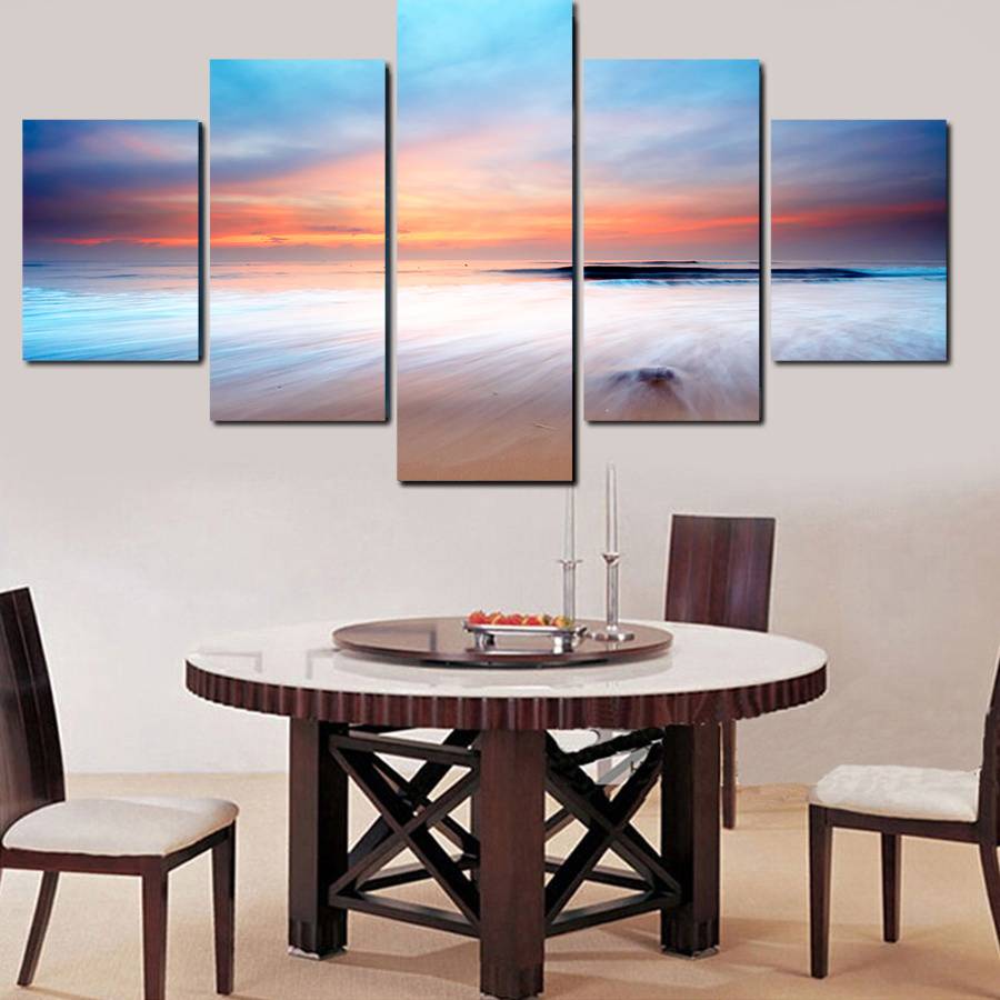 5pcs/set Unframed Seaside and Sunset Glow Seascape Print On Canvas Wall Art Picture For Home and Living Room Decor
