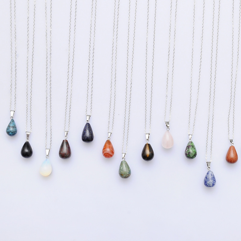 qimoshi Water Drop Natural Stone Crystal Pendant Men and Women Energy Cure Christmas Gift Necklace12pcs