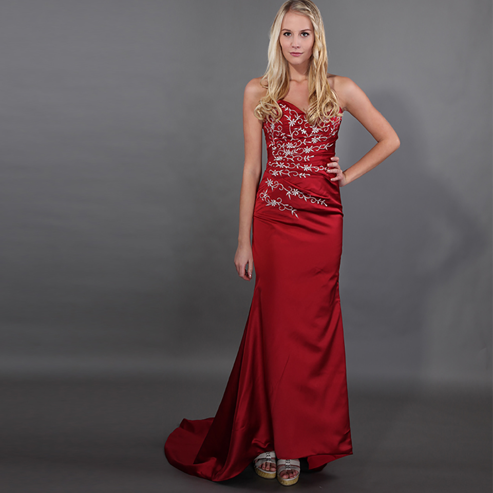 Vintage Burgundy Evening Dresses Mermaid Style Embroider Satin Formal Party Dresses Sweetheart Elegant Robe De Soiree Custom