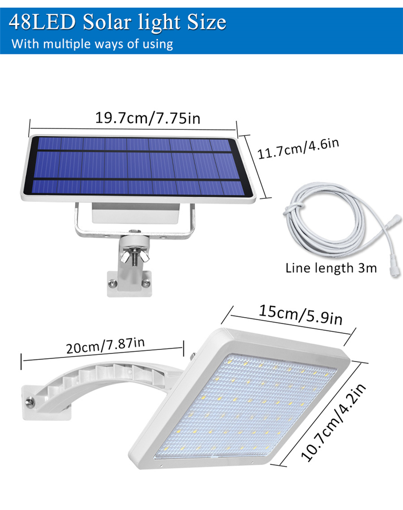 Solar Garden Lamp 48 leds street wall light Outdoor IP65 Integrate Split Porch Lamp for Front Door Yard Patio Pathway Garage