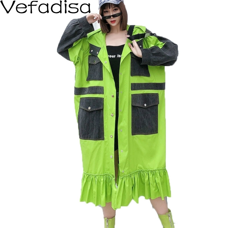 Vefadisa Hit Color Hooded Trench Women 2020 Spring Patchwork Ruffles Trench Denim Pockets Loose Women Coat Green QYF1936
Vefadisa Hit Color Hooded Trench Women 2020 Spring Patchwork Ruffles Trench Denim Pockets Loose Women Coat Green QYF1936