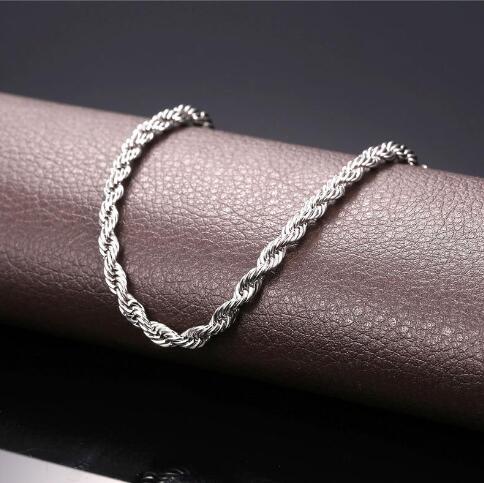 Hip Hop 18K Gold Plated Stainless Steel 3MM Twisted Rope Chain Women's Choker Necklace for Men Hiphop Jewelry Gift in Bulk GB1187
